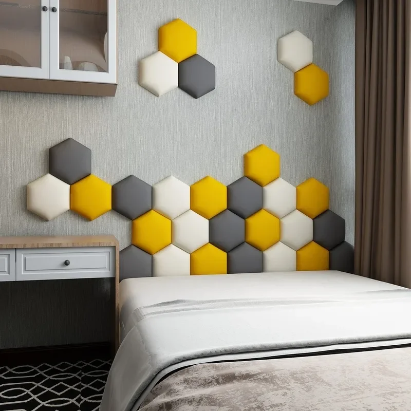 

Multiple Color Hexagonal Headboard Wall Stickers Bedroom Living Room Decoration Aesthetic Self-adhesive Soft-pack Home Decor Art