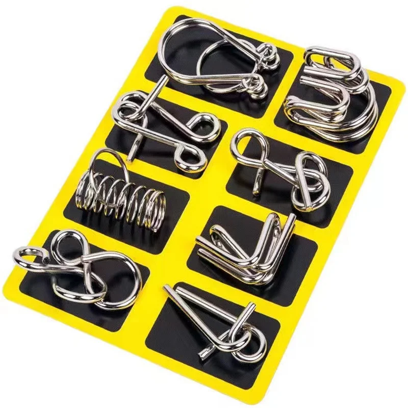 Montessori Metal Puzzle Wire IQ Mind Brain Teaser Puzzles Adults Interactive Game Reliever Educational Toys 8Pcs/Set puzzle toys