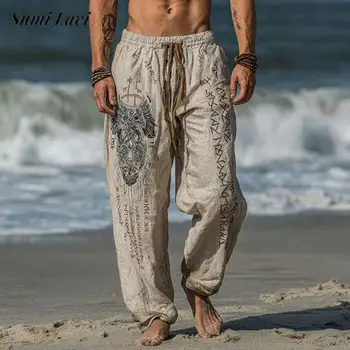 Pantaloni casual quotidiani autunnali Pantaloni da uomo con stampa modello vintage Pantaloni dritti larghi Pantaloni da uomo con coulisse traspiranti per il tempo libero Taglie forti 1