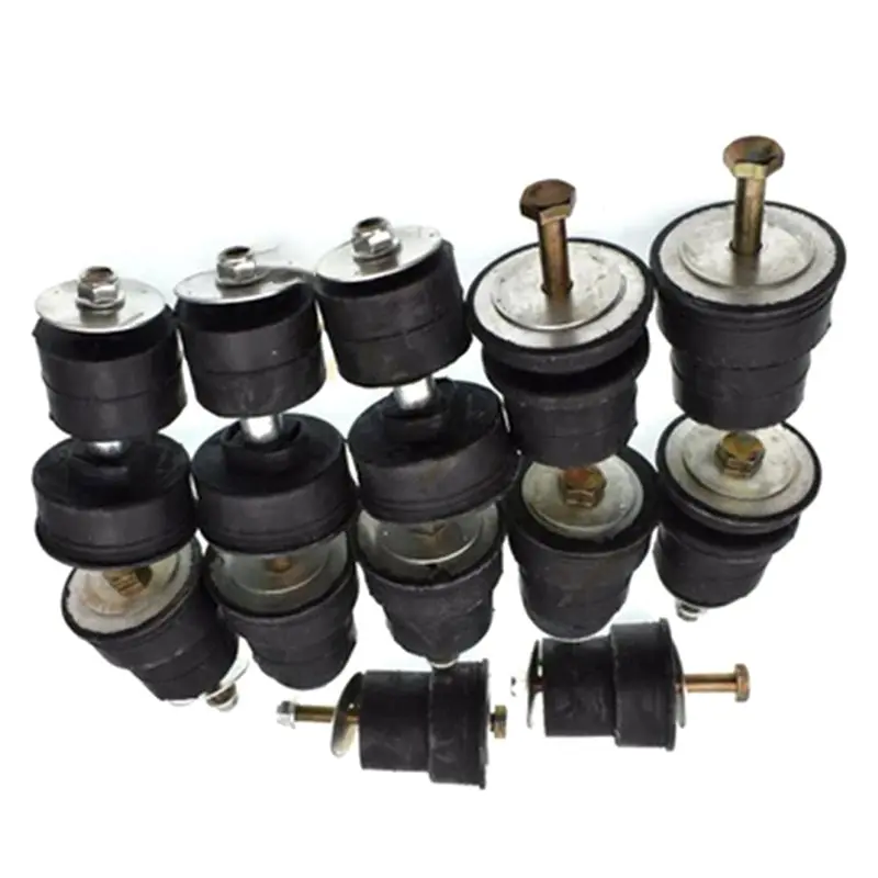 Pièces du kit de coussin de montage de carrosserie pour Mitsubishi Montero Sport 96-04, alignées avec leurs supports métalliques