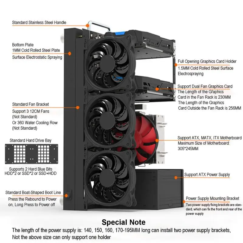 DIY Computer Motherboard Case Rack Personality ATX/M-ATX/ITX Open Chassis Vertical Overclocking Open Aluminum Frame Chassis Rack