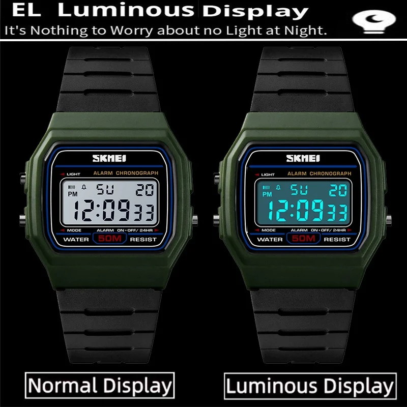 Skmei Women's Led Waterproof Digital Watch PU Strap Swimming Sport's Wristwatch Female Alarm Clock