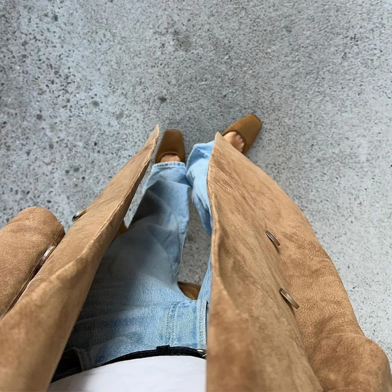Fashion Lapel Suede Long Jacket Women Elegant Oversized Double-breasted Trench Overcoat Autumn Lady Commute Outerwear New
