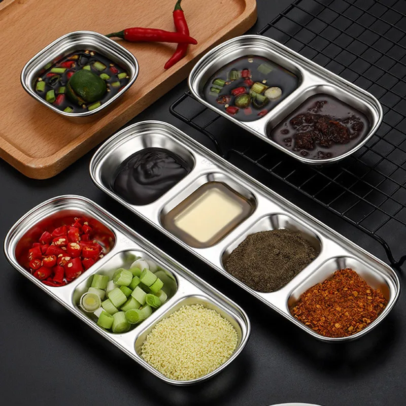 304 Stainless Steel Pepper Roast Meat Sauce Dishes Bowl Separate Sushi Vinegar Soy Plates Tableware Food Seasoning Tray