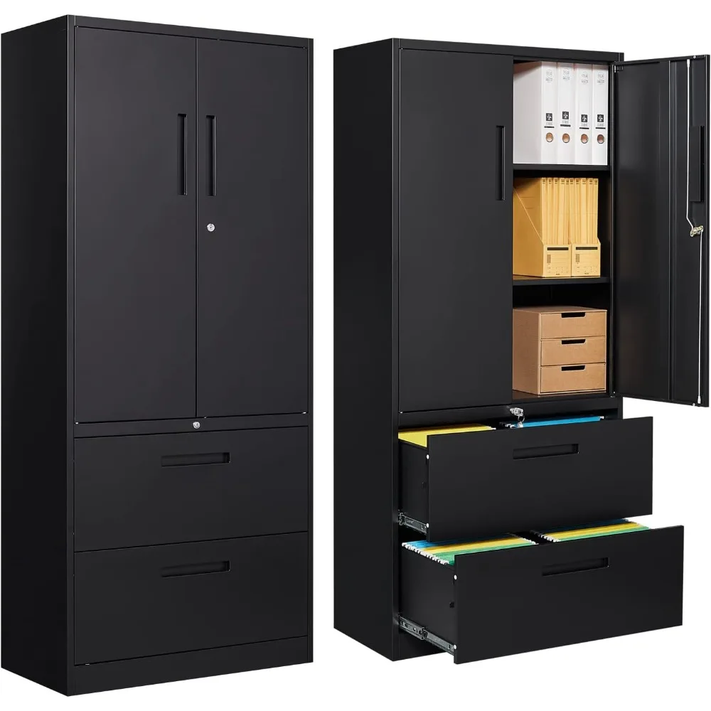 2 Drawer Lateral File Cabinet,Metal Storage Cabinet with Drawers, Locking File Cabinet with Storage Shelves,Metal Storag Shelves