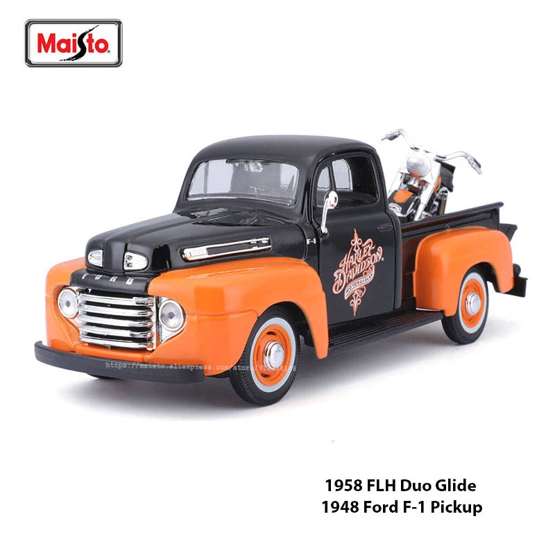 

Maisto 1:24 Harley Davidson 1958 FLH Duo Glide 1948 Ford F-1 Pickup die-cast precision Alloy car model classics collection gift