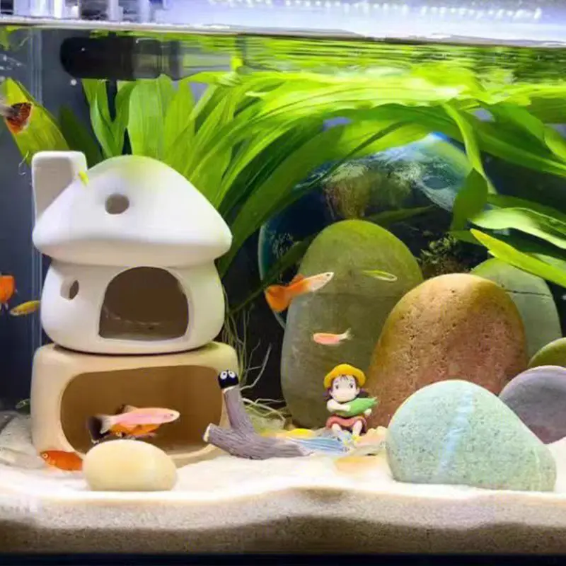 Fish Tank Mushroom Decoration Pottery Pot Refuge Pocket Ceramic Cottage Package Decoration Landscape Shrimp Nest Mini Parrot Bre