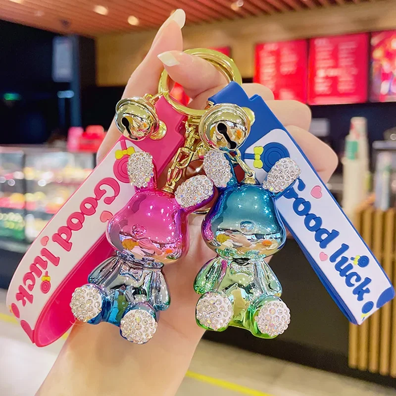 Fashion Cute Cartoon Rhinestone Rabbit Keychain Pendant Car Key