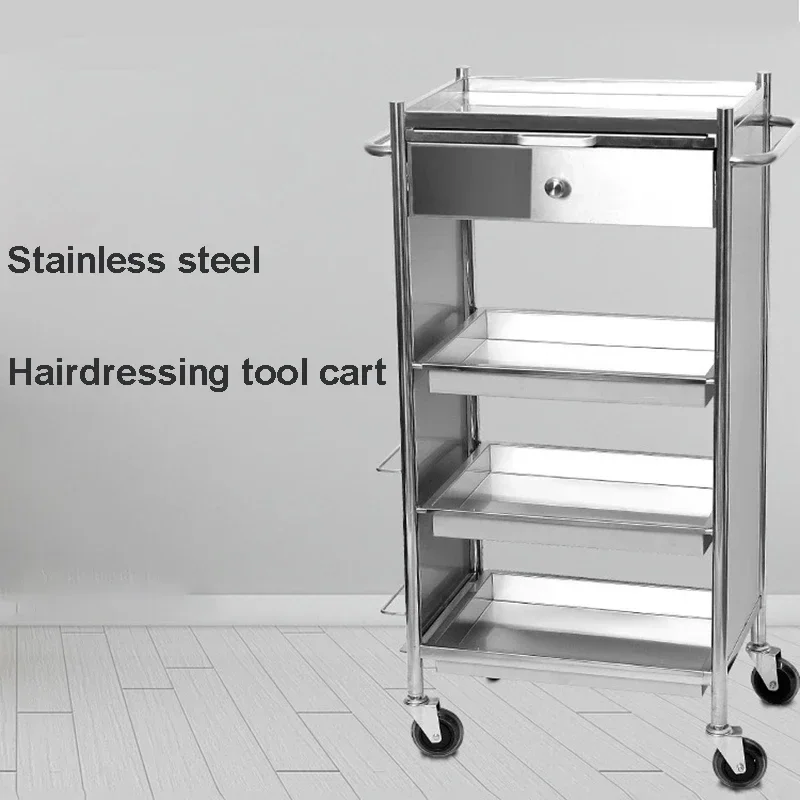 Stainless Steel Multi-layer Trolley Auxiliary Cart with Wheels Barber Shop Special Organizer Cart Hair Salon Trolley