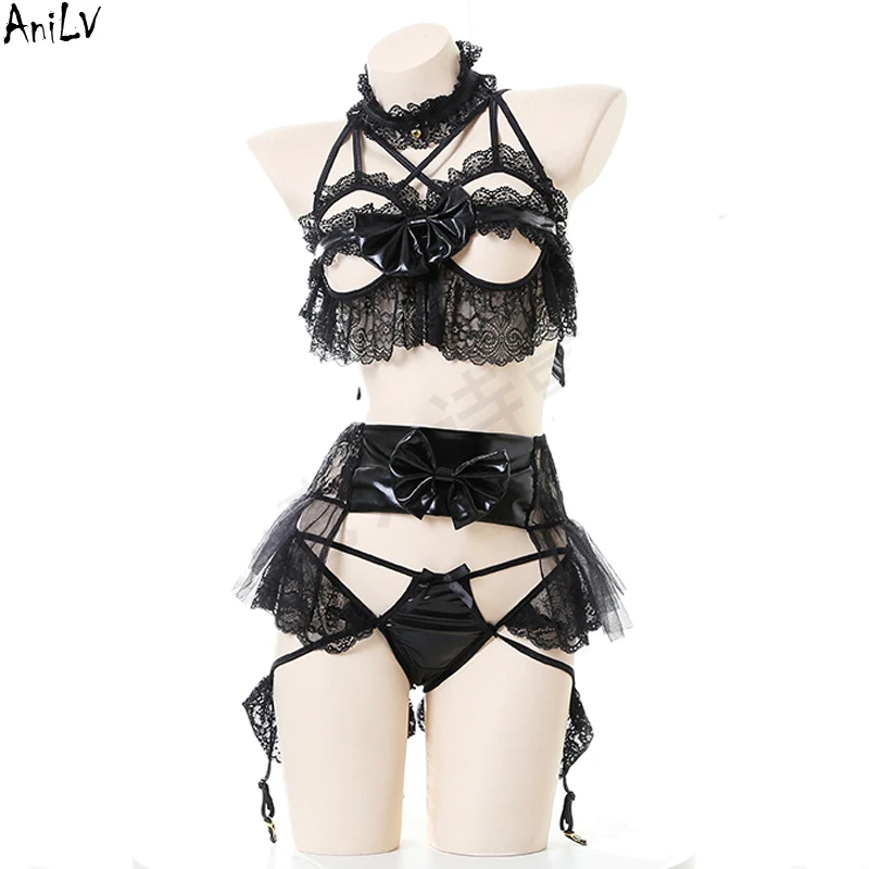 

AniLV Pentagram Devil Wing Bells Bandage Lace Uniform Bodysuit Temptation Lingerie Costume Bundled Underwear Pajamas Clothes