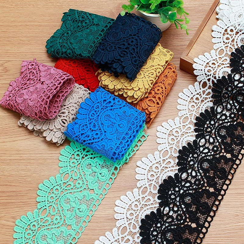 

20yards Hollow Out Floral Embroidered Water Soluble Lace Ribbon DIY Apparel Sewing Fabric Black White Handmade Crafts Lace Tape