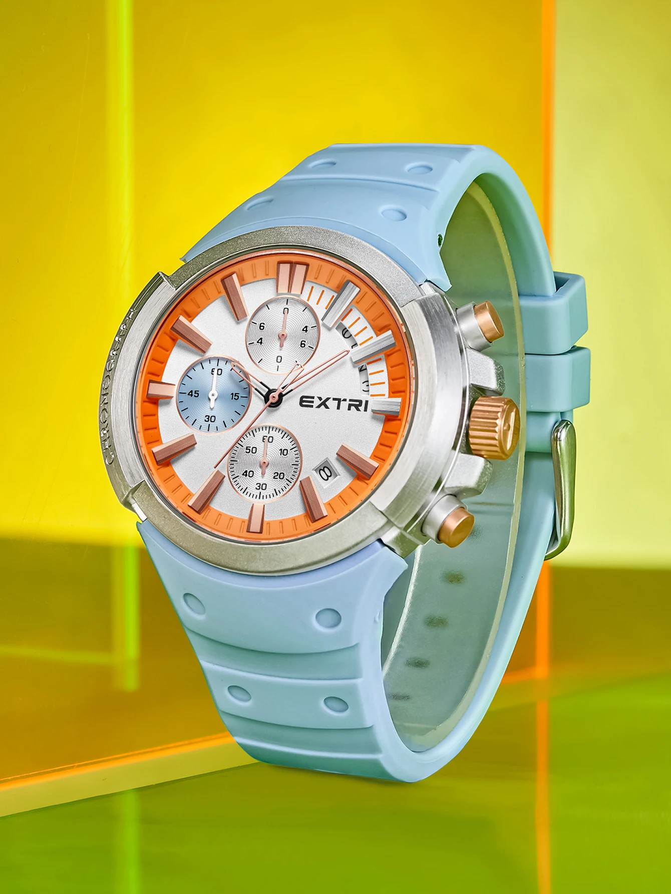 Extri Men Sport Wristwatch Waterproof Chronograph Colorful Male Clock Top Brand Luxury Golden Stainless Steel Business Watch