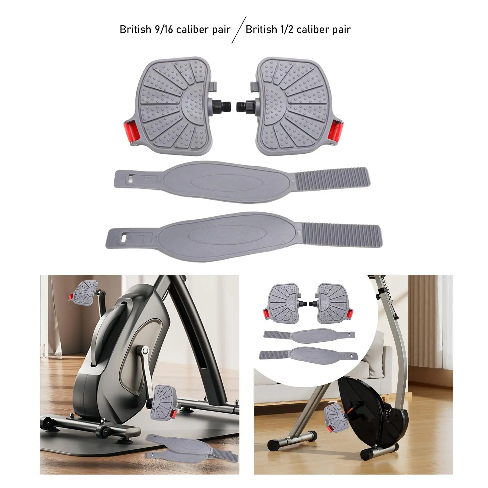 1 Pair Exercise Bike Pedals with Adjustable Straps for Indoor Cycling Adults