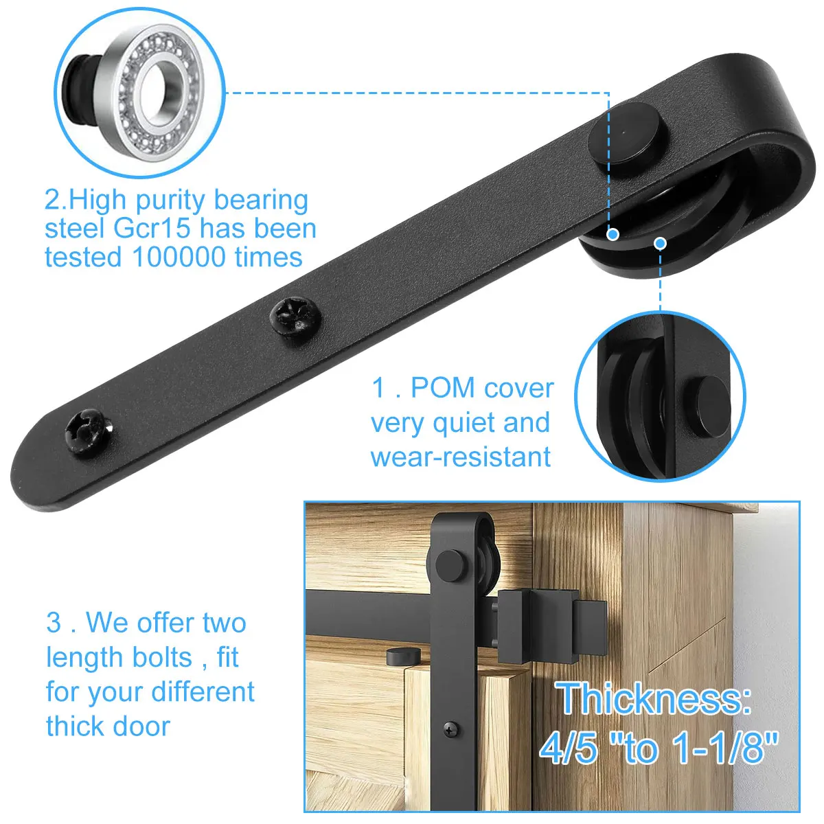 Black Carbon Steel Sliding Barn Door Hardware Kit for Cabinets