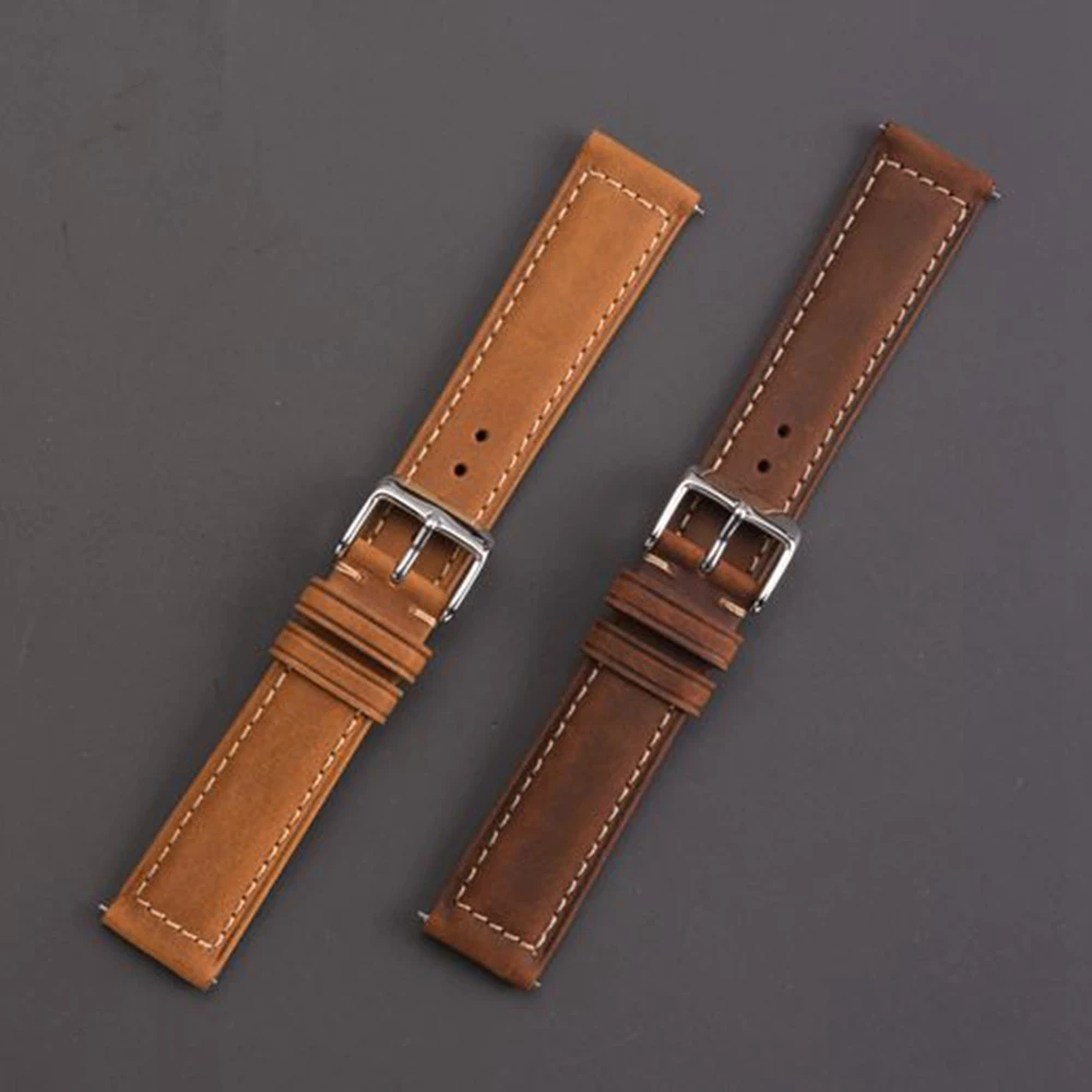 Eache Pulseira de Relógio de Couro Genuíno 20 mm 22 mm Marrom Claro Marrom Escuro Fosco Retro Pulseira de Relógio com Liberação Rápida Barra Mola - Image 6