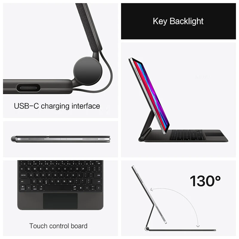 백라이트 매직 키보드 폴리오, iPad Pro 12.9 인치 2022 2021 2020 2018 3 4 5 6 세대 커버, 영어 아랍어 프랑스어