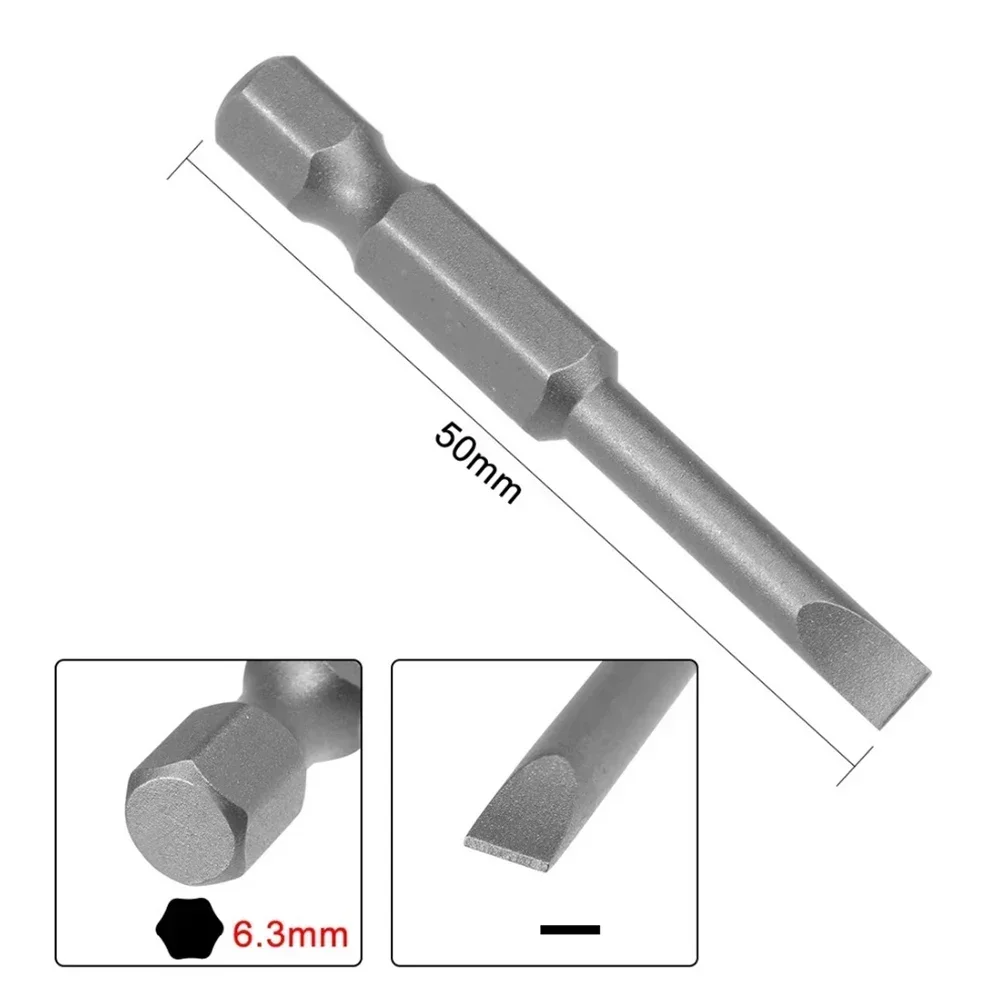 7pcs 50mm Flat Head Slotted Tip Screwdriver Bit 1/4 Inch Hex Magnetic