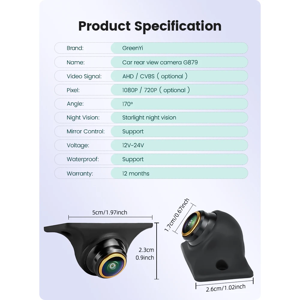 AHD 1080P Car Front Rear View Camera Night Vision 170&deg; Fisheye Lens