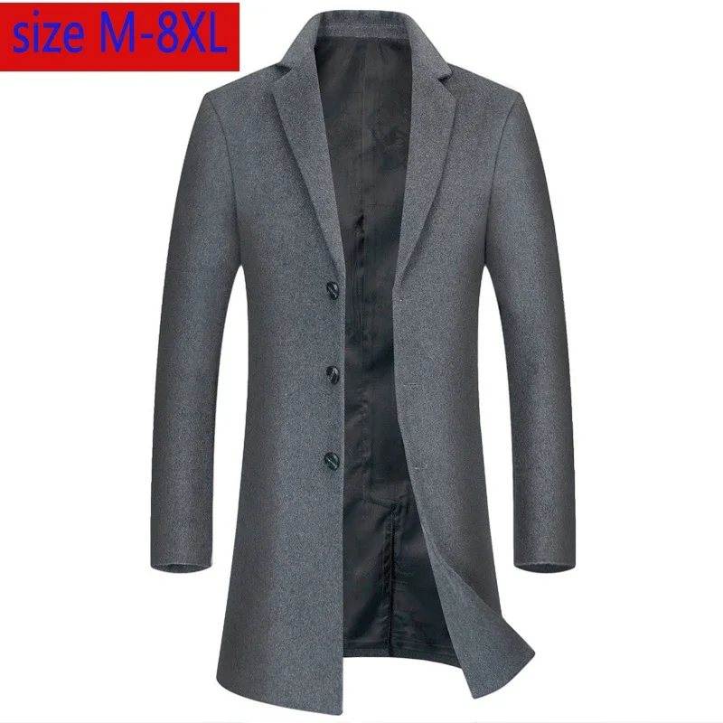 New Fashion High Quality Super Large Men Wool Overcoat Long Casual Single Breasted Thick Plus Size MLXL2XL3XL4XL5XL6XL7XL8XL