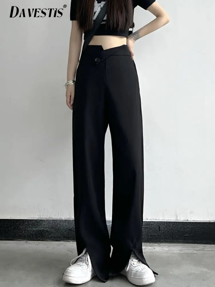 

2023 Spring Summer Commuter Wide Pants Women Fashion Thin Section Drape Suit Pants Ladies Simple 1button Straight Trousers