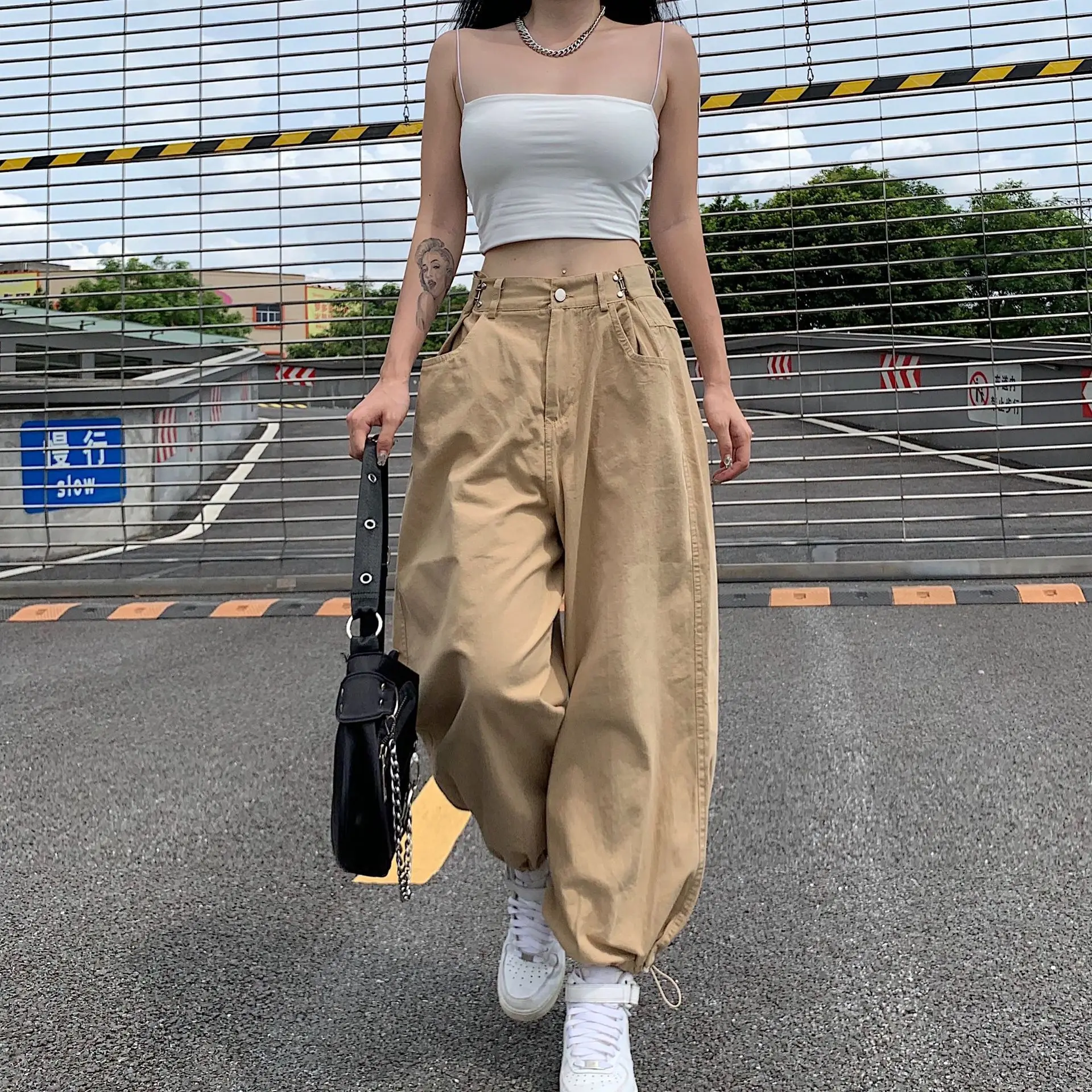 

CGC Casual Wide Leg Cargo Pants Women Korean Fashion Jogging Baggy Sweatpants y2k Streetwear Female High Waist Straight Trousers