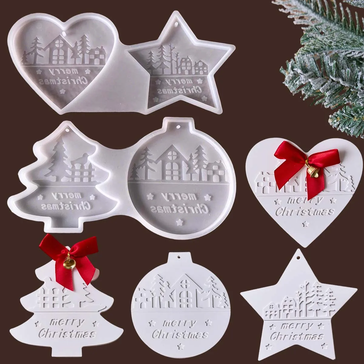 Weihnachten Herz Runde Baum Sternförmige Hängende Ornament Silikon Form DIY Zement Gips Ton Handwerk für Home Decor Handwerk Geschenk