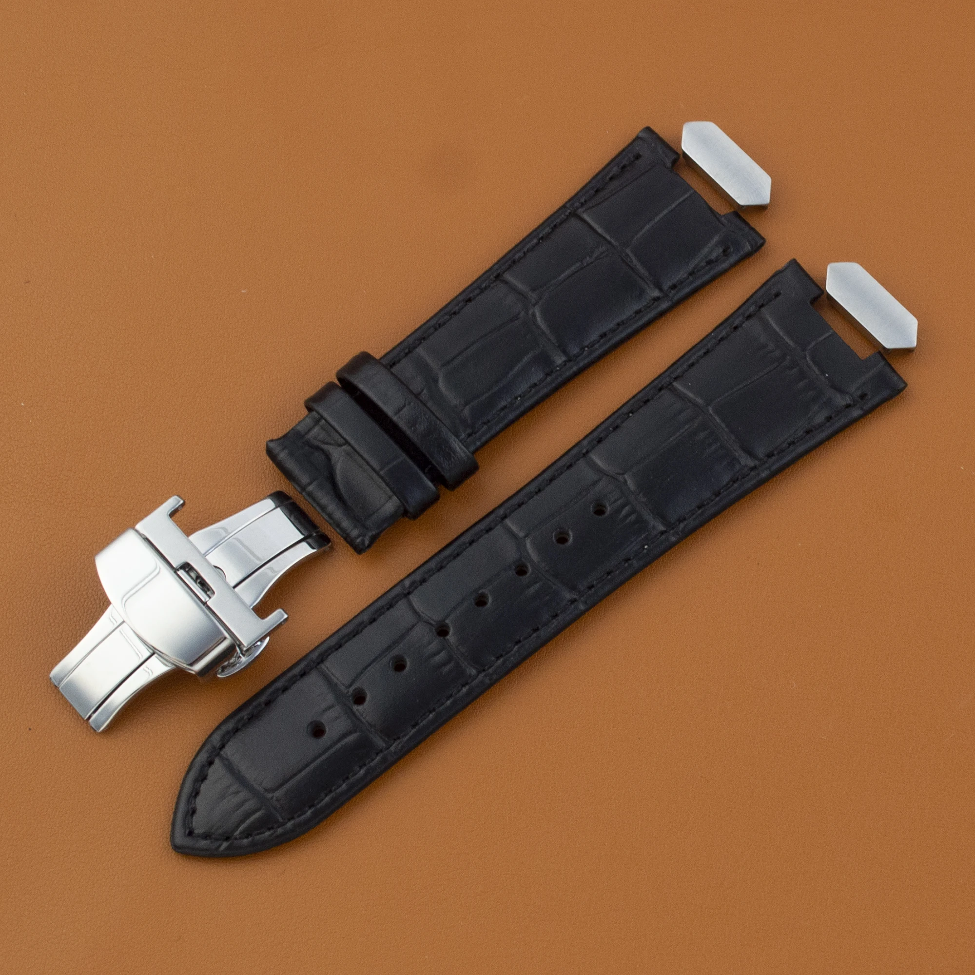 Elegant Silver and Rose Gold Leather Watch Strap