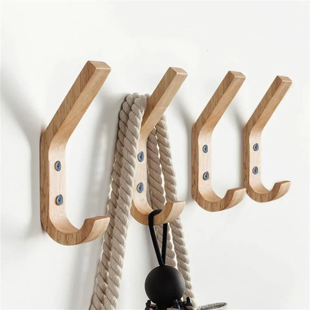 Coat Organizer 4Pcs Oak Wood Coat Wall Mounted Vintage Single Hook Hat Rack Towel Hanger for Home Bar Hotel