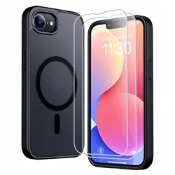 Magnetic Translucent Matte Phone Case with Tempered Glass Screen Protectors - Clear - iPhone 17 e (Black)