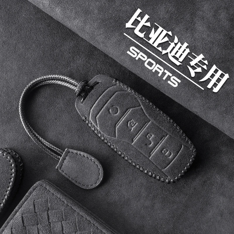 

For BYD Han EV Qin PLUS Song pro Tang DM Alcantara Suede Key Case Cover Key Holder Keychain For Car Keys Car Accessories