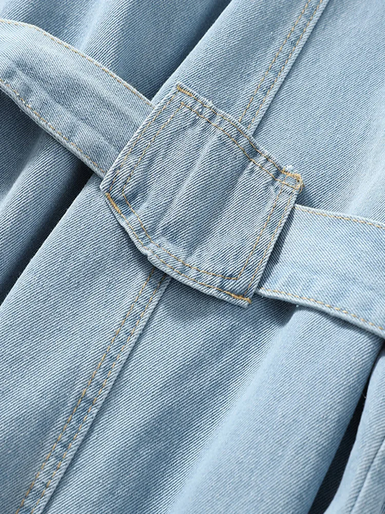 New Long Denim Jacket Autumn/Winter Turn-down Collar Single Breasted Solid Office Lady Denim Trench Coat for Women Clothing