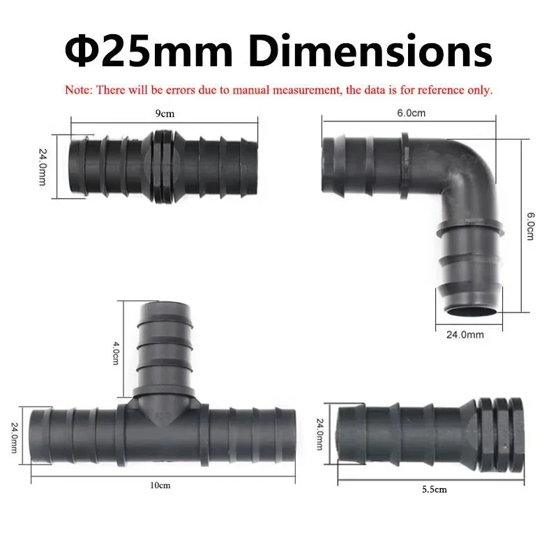 Irrigation Pipe Fitting 2-50pcs Greenhouse PE Pipe 16 20 25 mm Tee Straight Elbow Plug Irrigation Accessories
