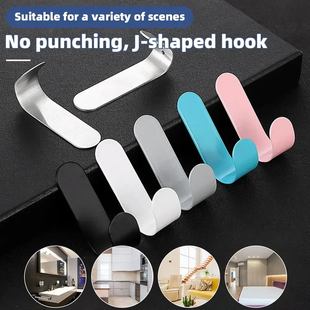 Description Picture 2 of item5Pcs J Hooks Iron Power Adhesive No Punch Hooks Wall Decor Household Clothes Hooks Bedroom Kitchen Tools Bathroom Accessories