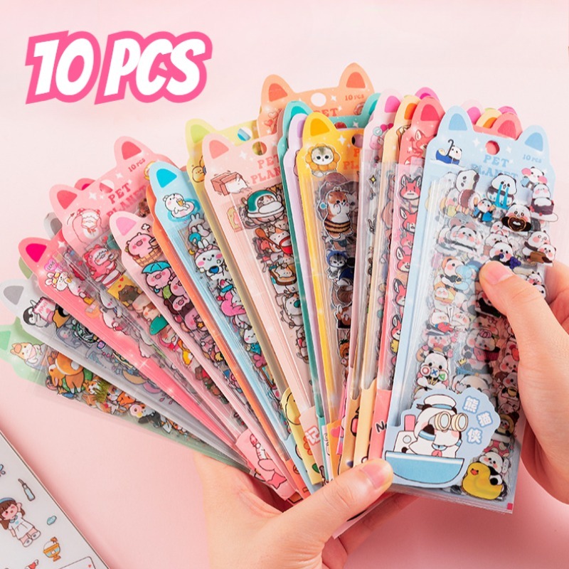10Pcs Kawaii Animal Scrapbooking Stickers Journal Diary Cartoon Decals Gift for Kids Cute Students Stationery DIY PET Decoration