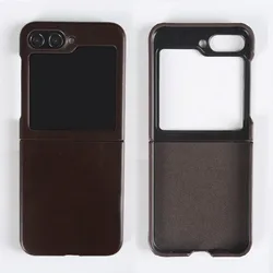 Premium Genuine Leather Case Cover with Vintage Oil Wax Pattern for Samsung Galaxy Z Flip 6 (Dark Brown5205)