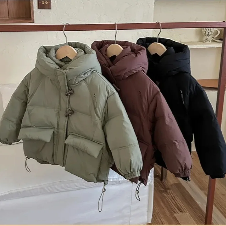 New Korean Kids Duck Down Hooded Jackets Winter Thicken Warm Girls Boys Casual Down Coats Children Outerwear Windproof Overcoats