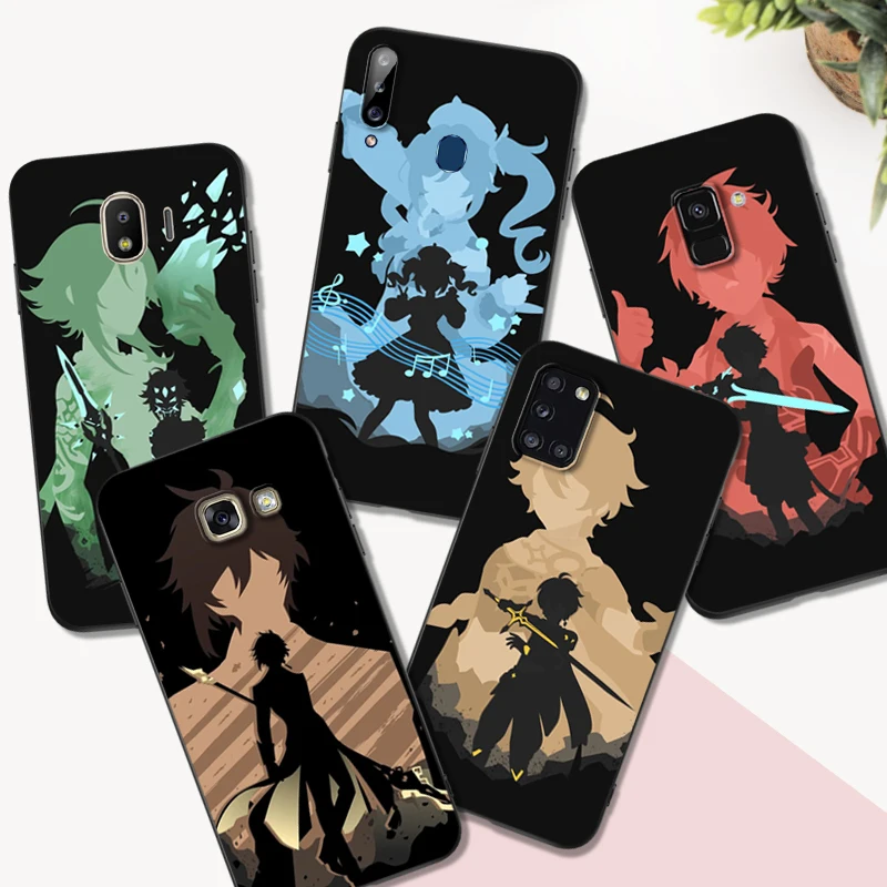 Custodia In Tpu Nero Per Samsung Galaxy S6 S7 S8 S9 Plus Cover Posteriore Genshin Impact Anime