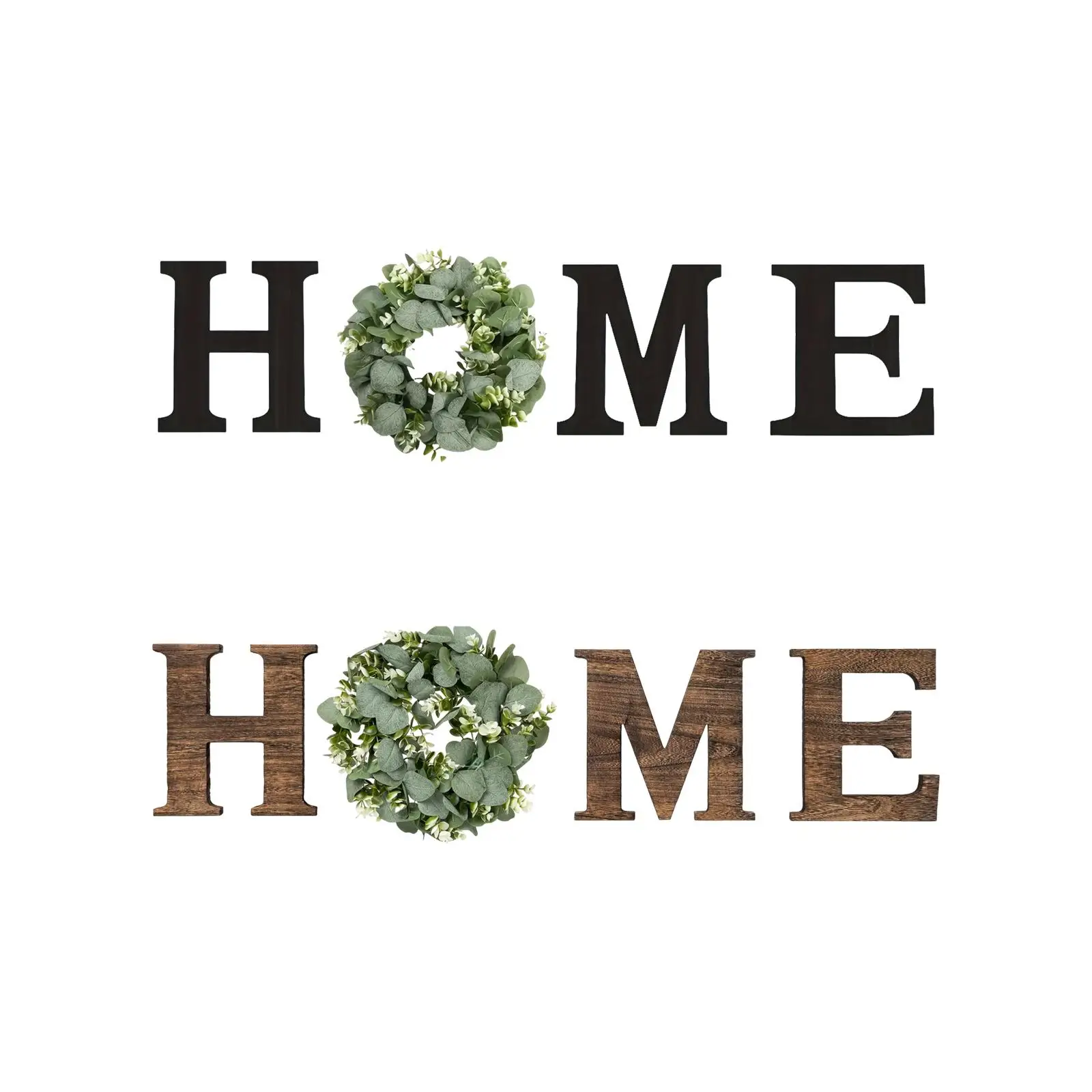 Wooden Home Sign with Artificial Wreath Rustic Wall Art for Front Door