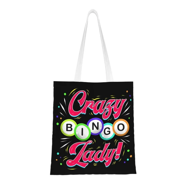 Custom Lucky Game Crazy Bingo Lady Gambling Player Shopping Canvas Bag  Women Washable Grocery Shopper Tote Bags