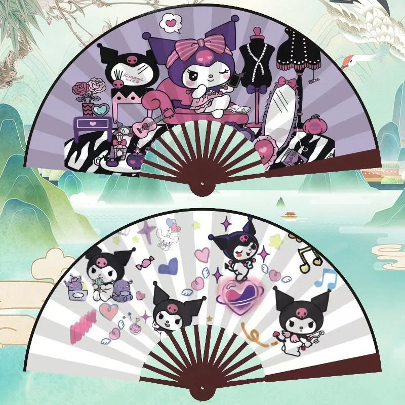 

1 шт., складной веер Sanrio Kuromi из шёлковой ткани, 8 дюймов