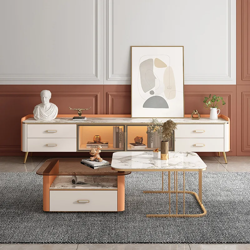 

Роскошная настольная подставка для телевизора со шкафом для хранения, модный журнальный столик, круглый столик для телевизора, подвесная мебель для салона