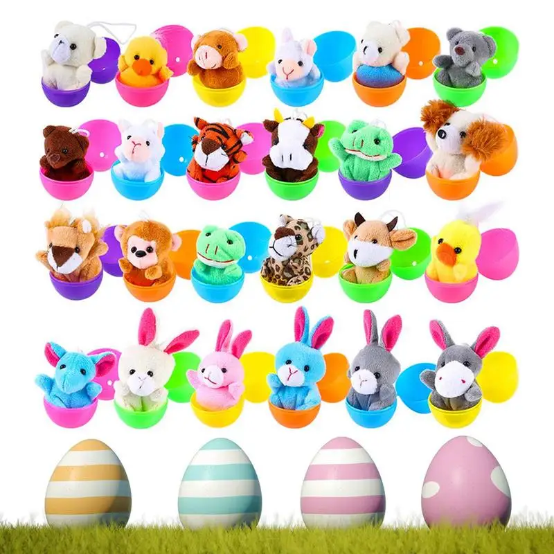 24pcs Easter Basket Filler Easter Eggs Animal Doll Kids Finger Puppets Easter Bunny Egg Mounted Dolls Baby Boys Girls Toys Gifts woven cotton rope storage basket round shape snack fruit organizer basket baby pillows kids toys desktop sundries storage hamper