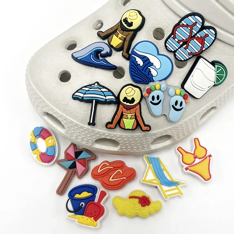 

1Pcs Happy Beach PVC Shoe Charms Wave Slippers Lounge Chairs Buckle Accessories Cute Garden Shoes Upper Pins Decoration
