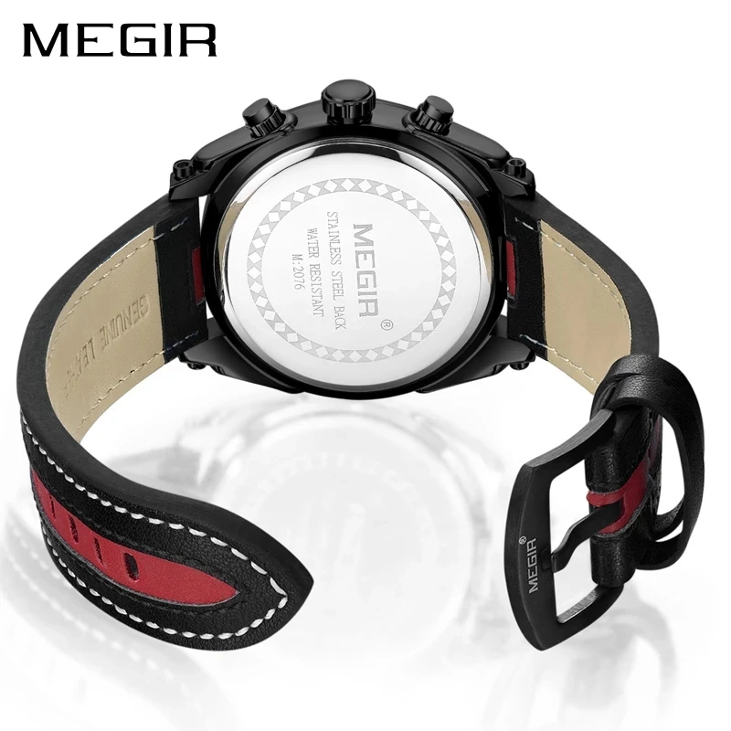 MEGIR New Sport Mens Watches Top Brand Luxury Leather Quartz Watch For Men Waterproof Military Wristwatch Relogio Masculino