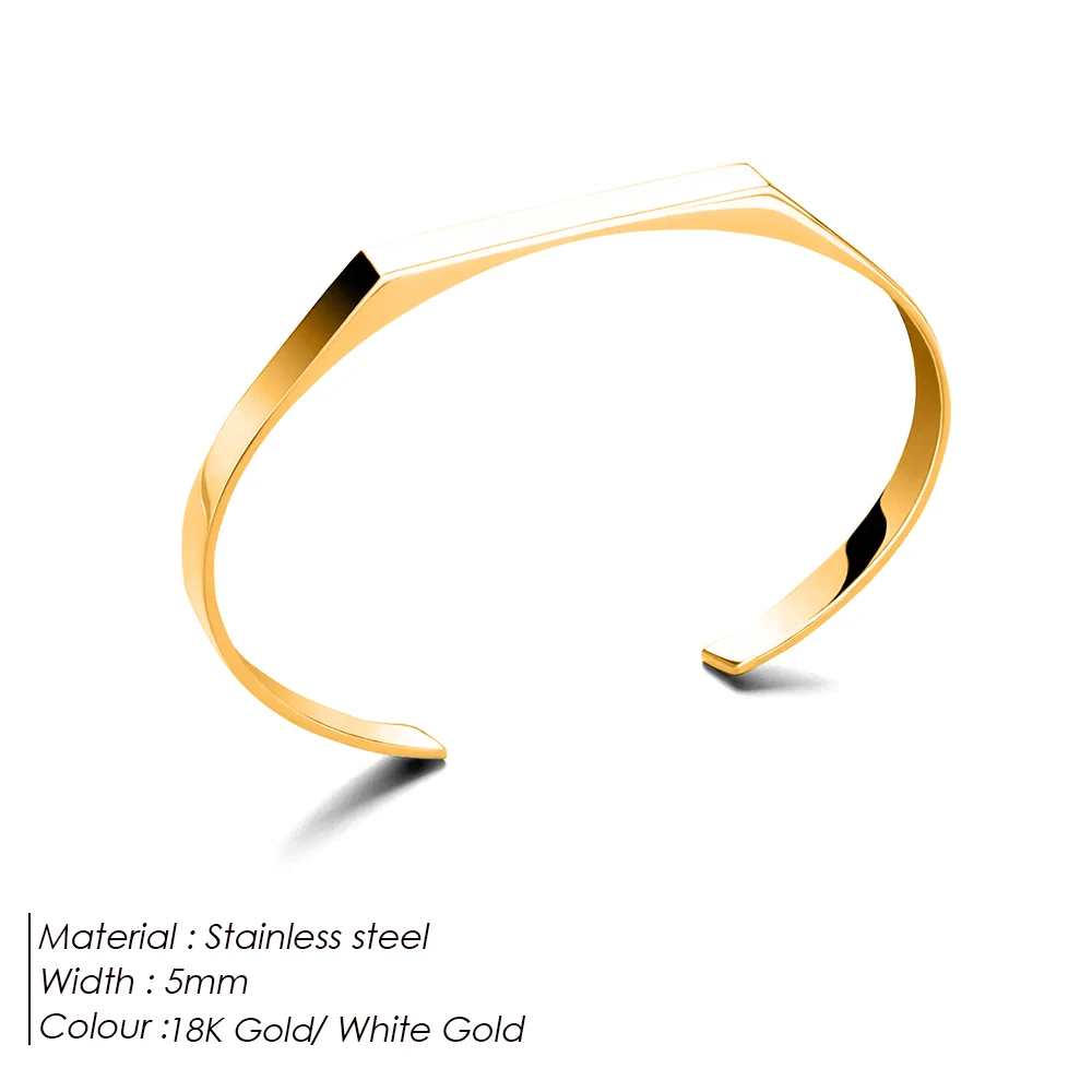 eManco Classic Open Bracelet Minimalist Stainless Steel Gold Plated Men's Bracelet