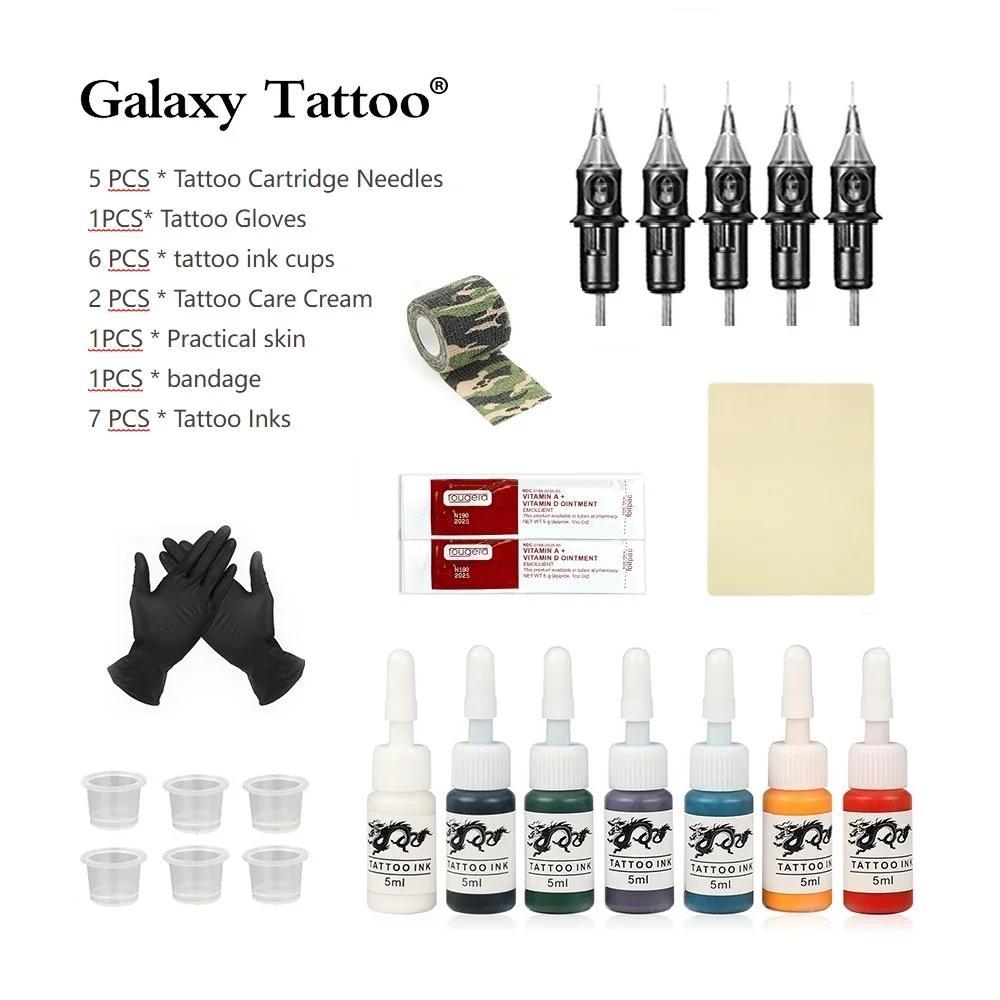 

Professional Tattoo Full Set Of Tattoo Accessories Kit With Cartridges Needles Tattoo Glove Ink Cups Skin Bandage Tattoo Ink Set