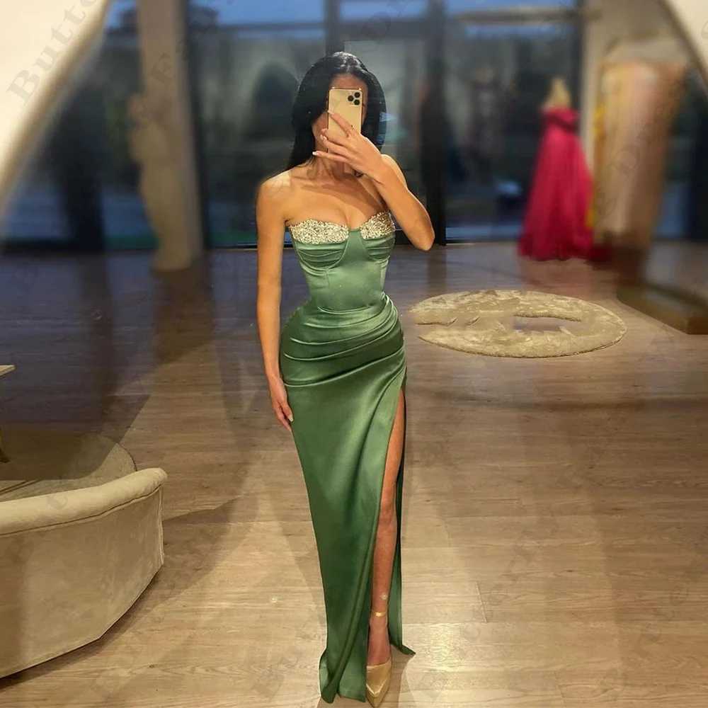 Elegant Gorgeous Satin Evening Dresses Fashion Fascinating Sexy Off Shoulder Sleeveless High Split Mermaid Backless Prom Gowns