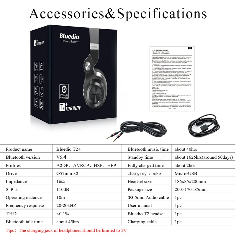 Bluedio T2+ Bluetooth Headphones – Wireless Foldable Headset with Bluetooth 5.4, 57mm HiFi Drivers, Strong Bass & SD Card Music Player 6