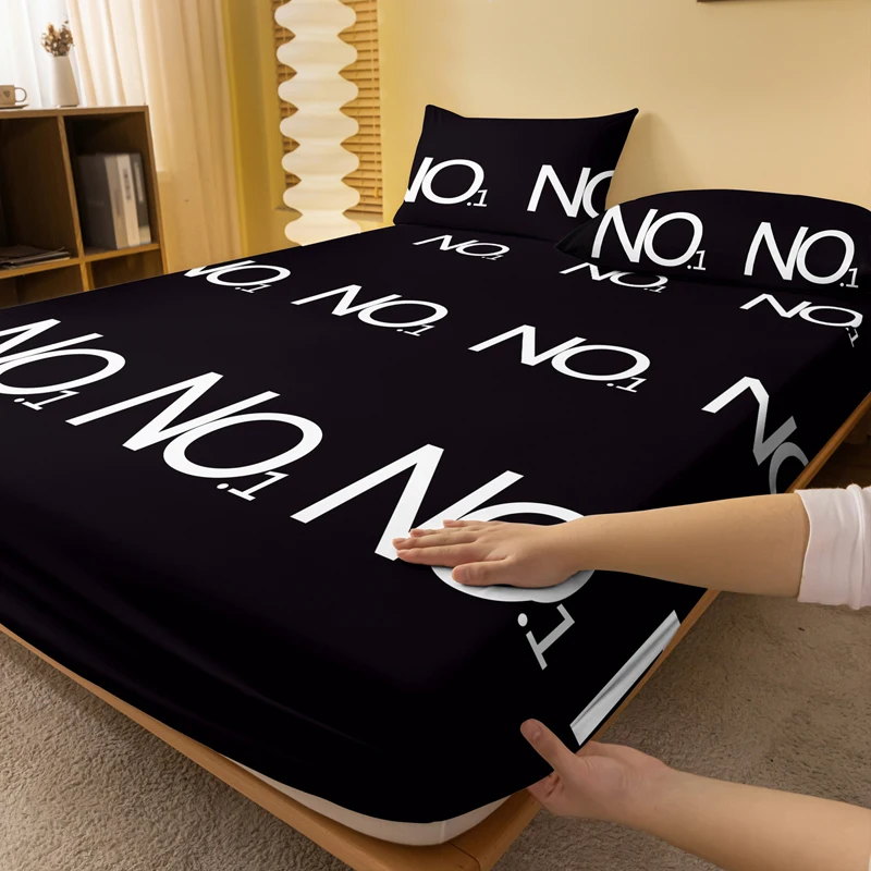 1 Simple modern Letter Geometry printed matte Fitted Sheet, bedroom printed bed cover, bedding (excluding pillowcases) 2