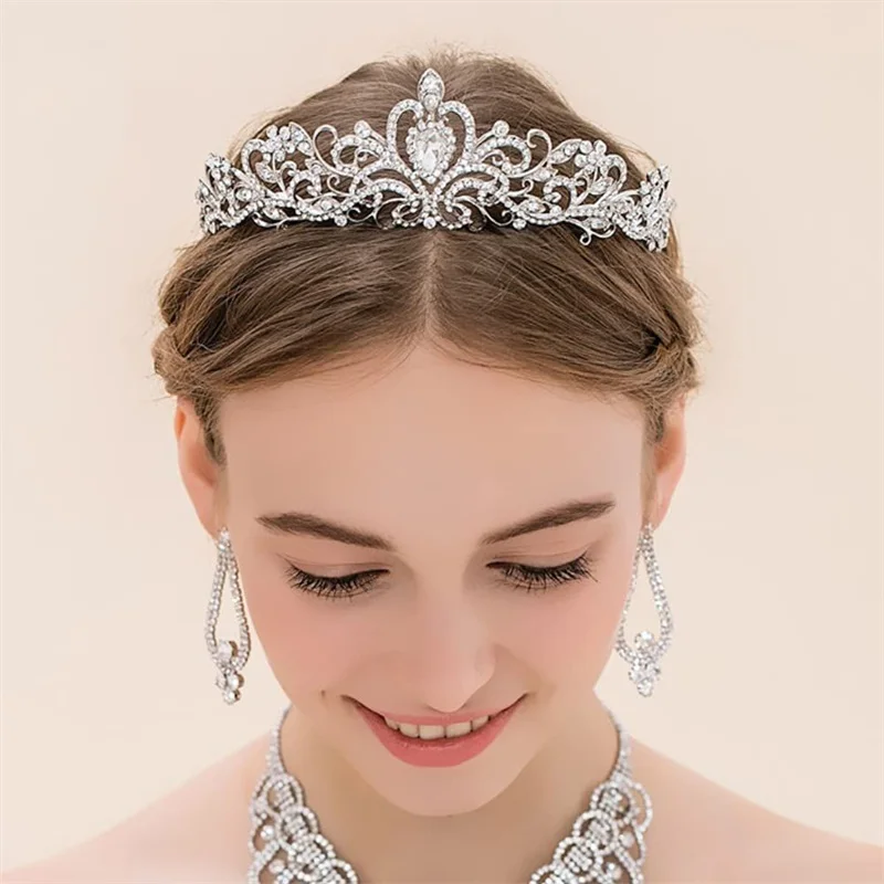 

Luxury Big Rhinestone Geometric Bridal Tiaras Crown Baroque Crystal Pageant Prom Diadem Bride Headbands Wedding Hair Accessories